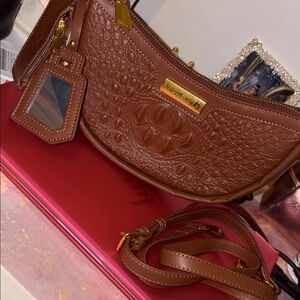 Brown Crocodile Embossed Shoulder Bag
